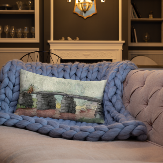 “The Bridge Between” Pillow featuring Adolf Hitler's 1910 landscape self-portrait